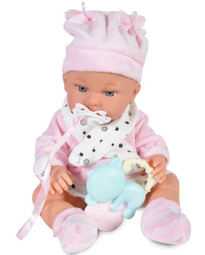 Papusa bebe Moni - Cu halat roz si accesorii, 36 cm - 3