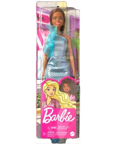 Păpușa Barbie - Cu rochie verde-albastră cu paiete - 6