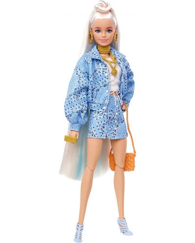 Păpușă Barbie Extra - Cu păr blond, cățeluș și accesorii - 2