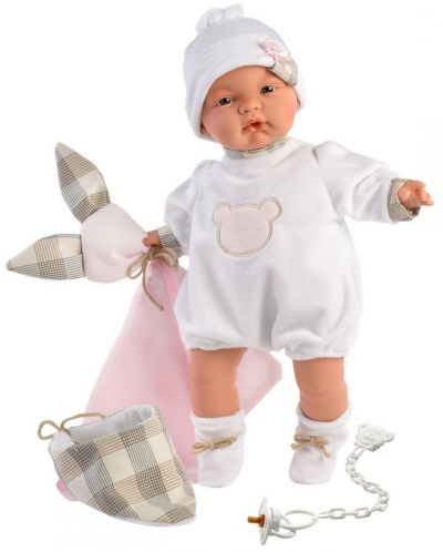 Papusa-bebe Llorens - Cu rochie ursulet si perna, 38 cm - 2