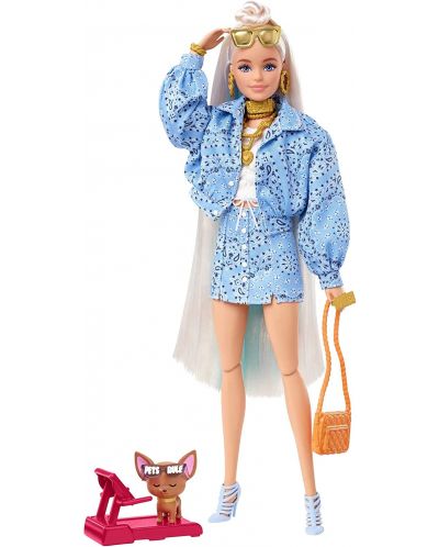 Păpușă Barbie Extra - Cu păr blond, cățeluș și accesorii - 1