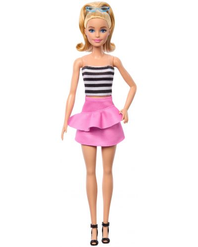 Păpușă Barbie  Fashionistas 213 - Cu un maiou alb-negru și o fustă roz - 2