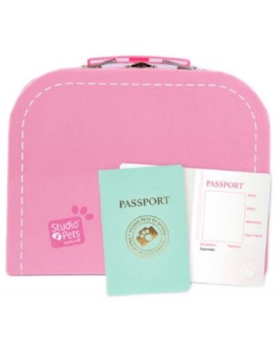 Cutie pentru jucării de pluș Studio Pets - Cu pașaport, 16 cm, roz - 3