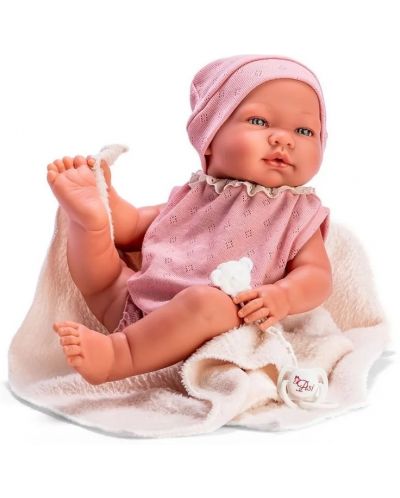 Păpușă bebeluș Asi Dolls - Maria, cu bodiul roz și pătură bej, 43 cm - 1