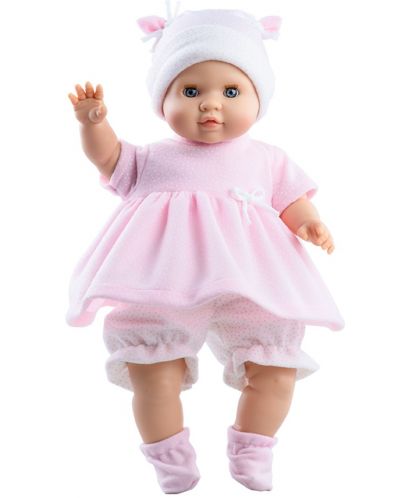 Papusa-bebe Paola Reina Manus - Eymi, cu tunica roz si pantalonasi, 36 cm - 1