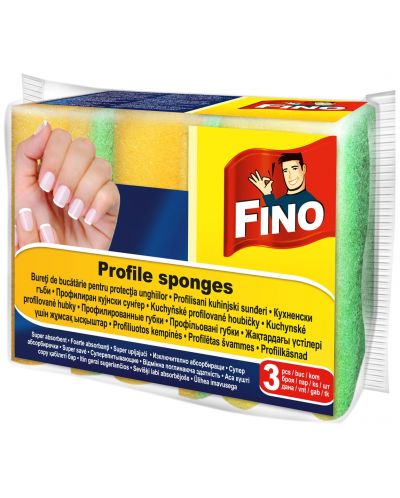 Bureți de bucătărie cu canal Fino - Protejează unghiile, 3 buc - 1