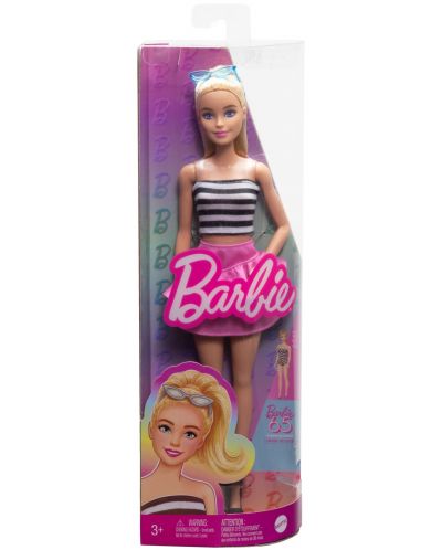 Păpușă Barbie  Fashionistas 213 - Cu un maiou alb-negru și o fustă roz - 6