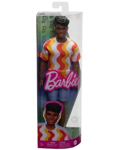 Păpușă Barbie  Fashionistas - 220, Ken, într-un tricou portocaliu și alb - 6