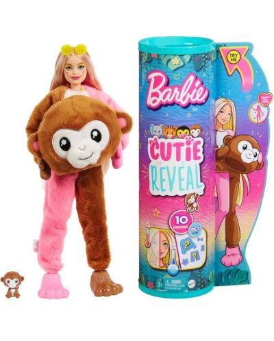 Păpușă surpriză Barbie - Color Cutie Reveal, maimuță - 1