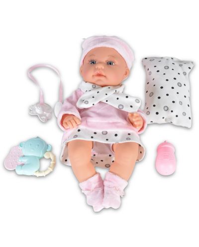 Papusa bebe Moni - Cu halat roz si accesorii, 36 cm - 1