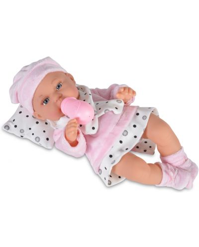 Papusa bebe Moni - Cu halat roz si accesorii, 36 cm - 2