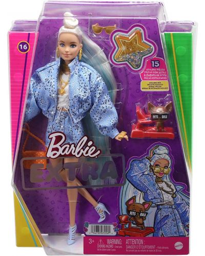 Păpușă Barbie Extra - Cu păr blond, cățeluș și accesorii - 5