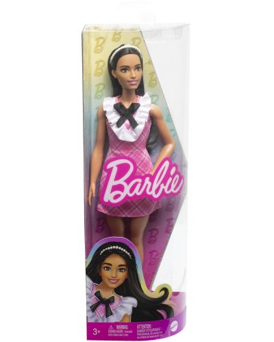 Păpușă Barbie  Fashionistas - Cu rochie cu panglică roz în carouri #209 - 5