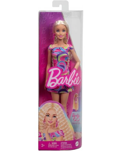 Păpușă Barbie  Fashionistas - Cu o rochie colorată și păr blond în valuri - 3