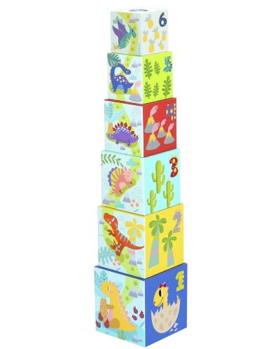 Turn din cuburi de carton cu figurine Tooky Toy - Dinozauri - 2