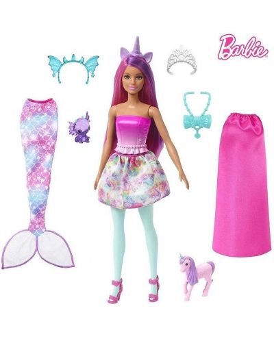 Păpușă Barbie 3 în 1 - Sirenă, Zână, Prințesă - 1