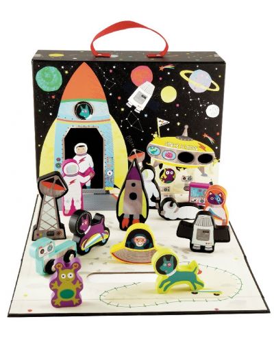 Cutie pentru joaca Floss & Rock - Cosmos, cu figurine din lemn - 1