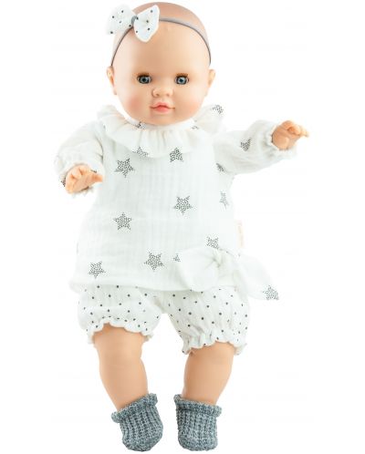 Papusa-bebe Paola Reina Manus - Lola, cu bluza cu stelute stea si bandana de par, 36 cm - 1