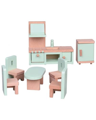 Set mini mobilier din lemn Lelin - Bucatarie, 7 piese - 1