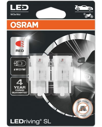 Becuri auto LED Osram - LEDriving, SL, Roșii, W21W, 1.4W, 2 bucăți, roșii - 1