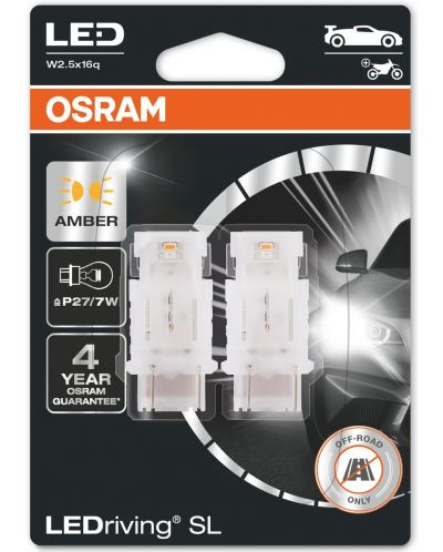 Becuri auto LED Osram - LEDriving, SL, Amber, P27/7W, 1.3W, 2 bucăți, galbene - 1