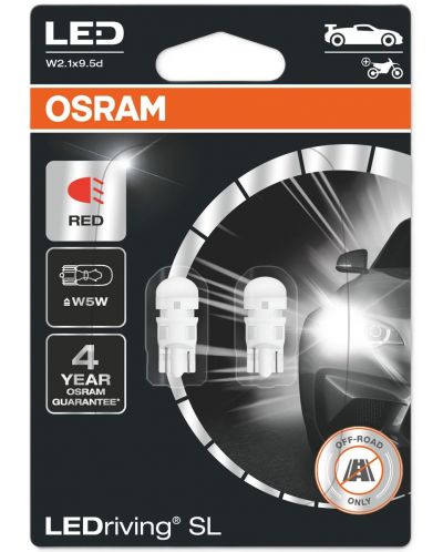 Becuri auto LED Osram - LEDriving, SL, Roșii, W5W, 1W, 2 bucăți, roșii - 1