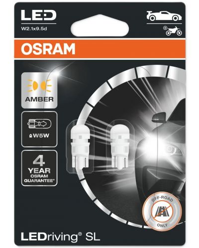 Becuri auto LED Osram - LEDriving, SL, Amber, W5W, 1W, 2 bucăți, galbene - 1