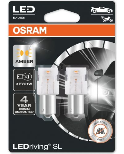 Becuri auto cu LED Osram - LEDriving, SL, Amber, PY21W, 1.3W, 2 buc, galben - 1