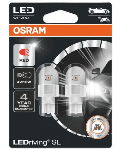 Becuri auto LED Osram - LEDriving, SL, Roșii, W16W, 1.4W, 2 bucăți, roșii - 1