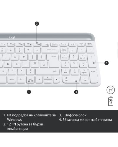 Set mouse wireless si tastatura Logitech - Combo MK470, alb - 8