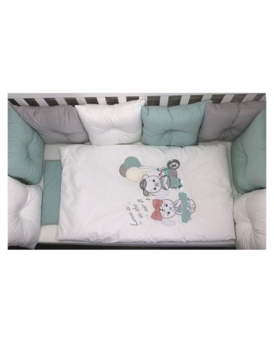 Set lenjerie de pat de lux  Bambino Casa - Pillows verde, 12 piese	 - 1