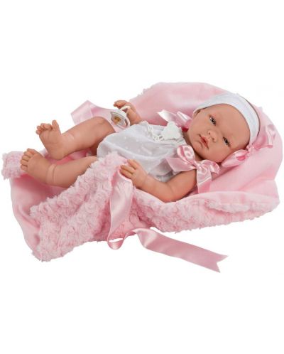 Papusa Asi - Bebe Maria, cu salopeta alba si paturica roz - 1