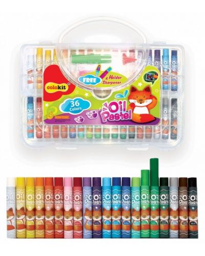 Creioane colorate cu ulei Colokit - 36 de culori, cu ascuțitor și suport - 1