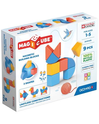 Cuburi magnetice Geomag - Magicube Animale, 9 bucăți - 1