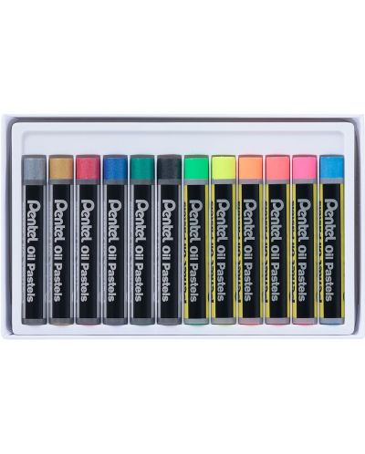 Pentel Arts Oil Pastels - 12 culori metalice și fluorescente - 2