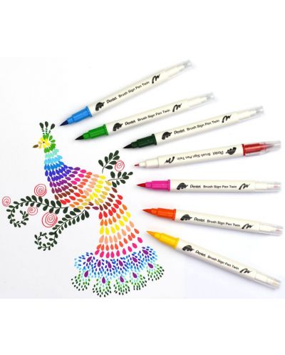 Pensula marker Pentel Sign Pen Twin - 6 culori - 2