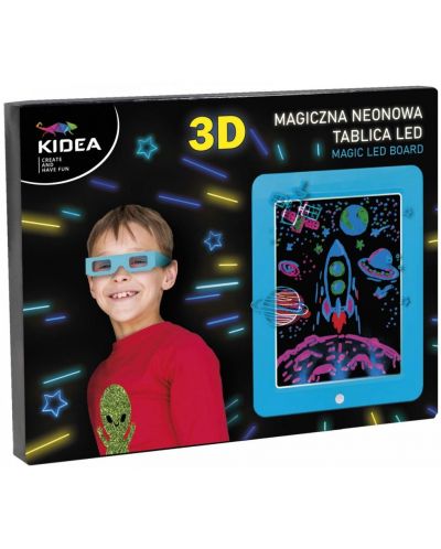 Tablita magica pentru desenat 3D cu LED Kidea - albastra, neon - 1