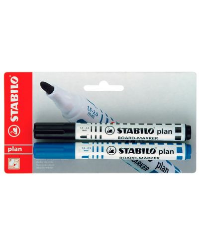 Markere pentru tablă albă Stabilo Plan – vârf rotund, 2 culori - 1