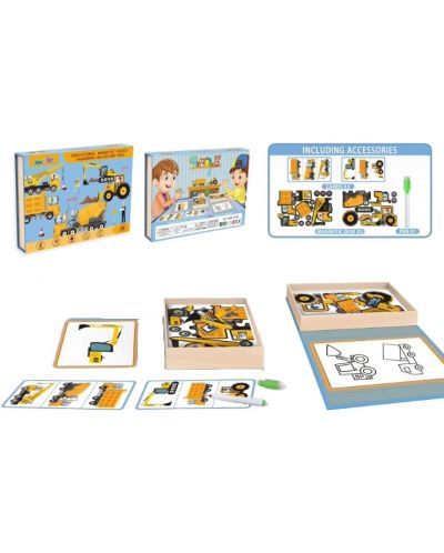 Puzzle magnetic cu marker Raya Toys - Mașini de construcție - 1