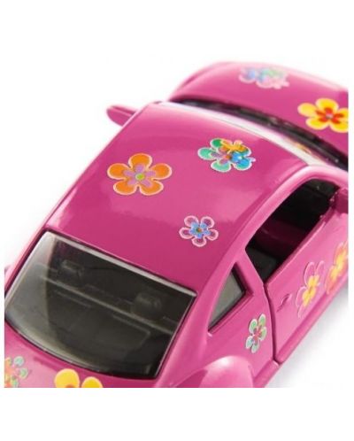 Masinuta metalica Siku - Vw The Beetle Pink, cu stickere cu motive florale - 2