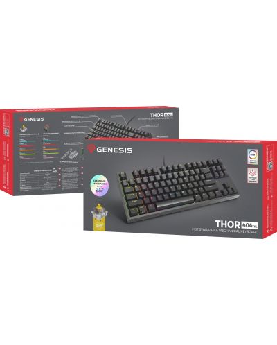 Tastatură mecanică Genesis - Thor 404 TKL, Gateron yellow pro, RGB, negru - 9