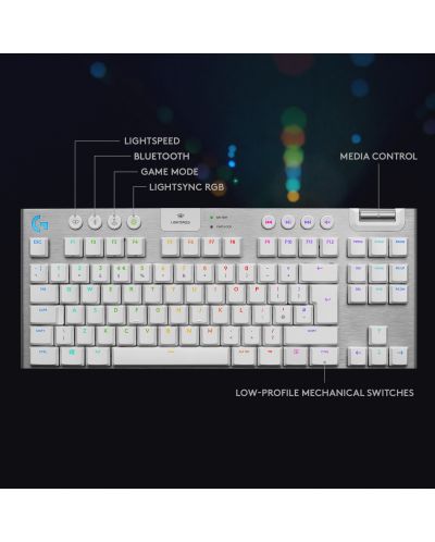 Tastatură mecanică Logitech - G915 TKL, wireless, tactile, alba - 8