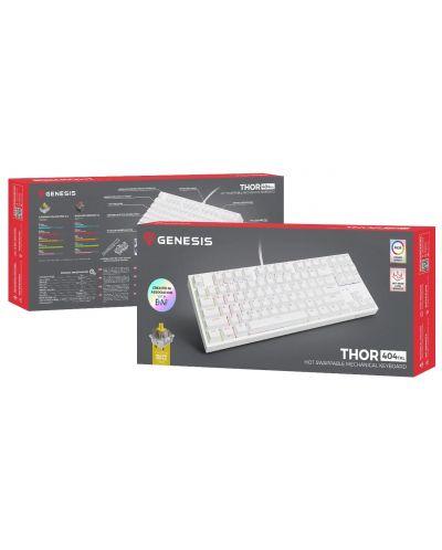 Tastatură mecanică Genesis - Thor 404 TKL, Gateron yellow pro, RGB, alb - 9