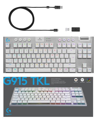 Tastatură mecanică Logitech - G915 TKL, wireless, tactile, alba - 11