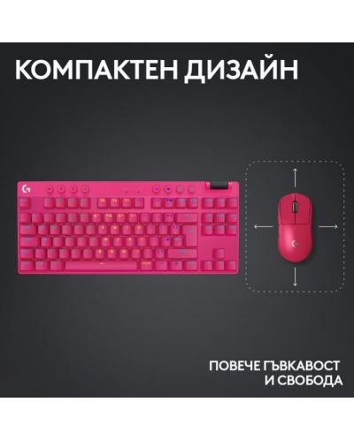 Logitech Tastatură mecanică - G Pro X TKL, fără fir, tactilă GX, roz - 8