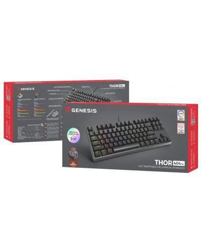 Tastatură mecanică Genesis - Thor 404 TKL, Kailh box maro, RGB, negru - 10