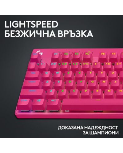 Logitech Tastatură mecanică - G Pro X TKL, fără fir, tactilă GX, roz - 5