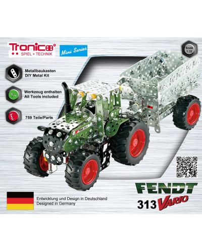 Set de construit metalic Tronico - Seria Mini, tractor Fendt 313 Vario cu remorca  - 3