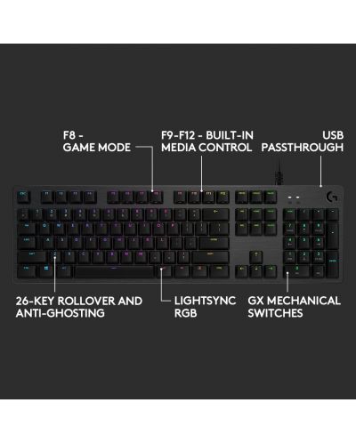 Tastatura gaming Logitech - G512, GX Red Linear, neagra - 8