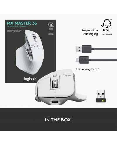 Mouse Logitech - MX Master 3S, optic, wireless, Gri Pale - 15